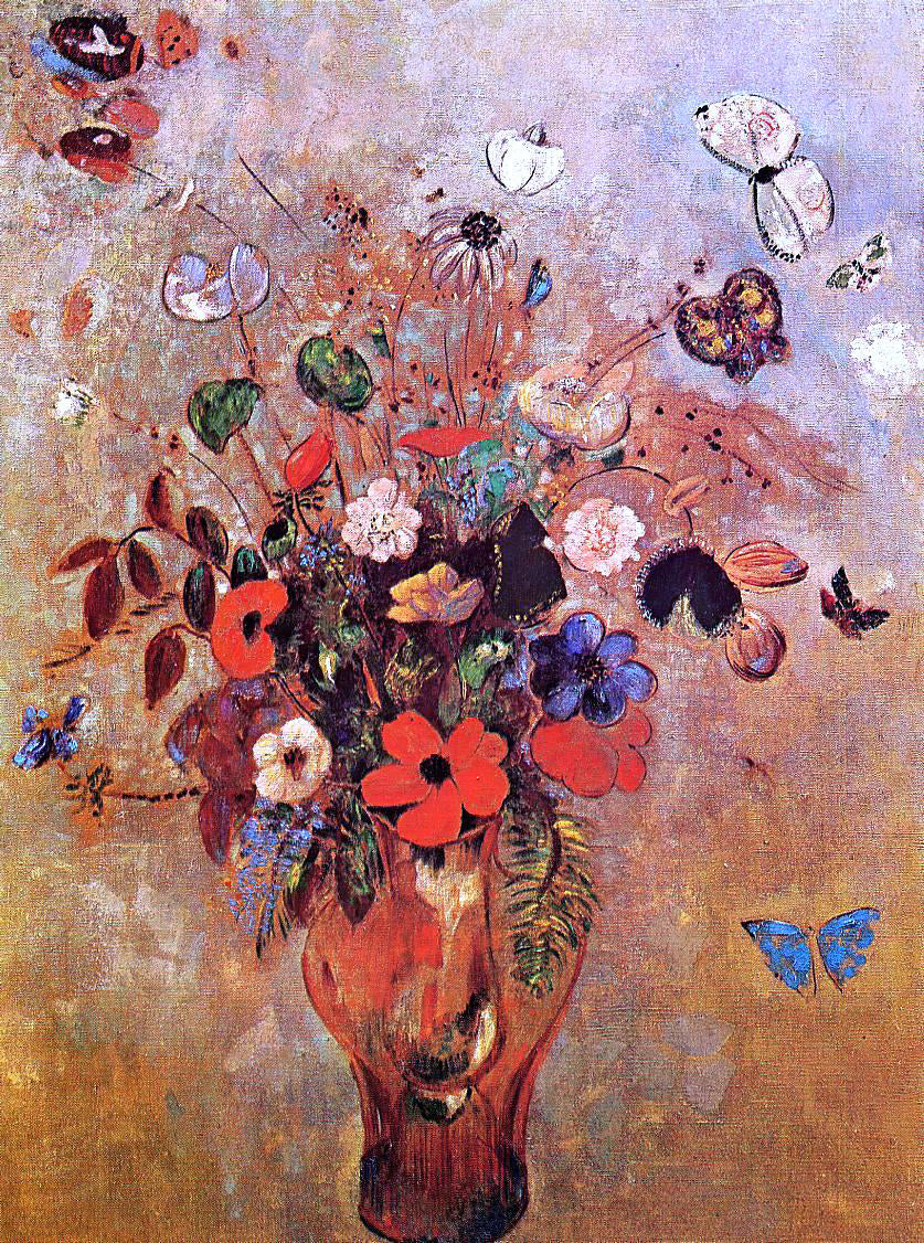  Odilon Redon Vase with Flowers and Butterflies - Canvas Print