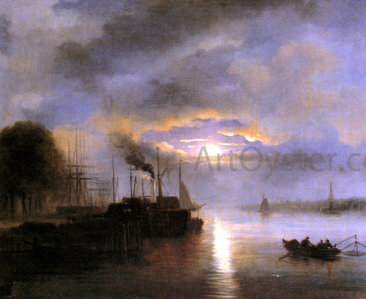  Nicolaas Johannes Roosenboom Vessels Before a Harbour Town by Moonlight, possibly Rotterdam - Canvas Print