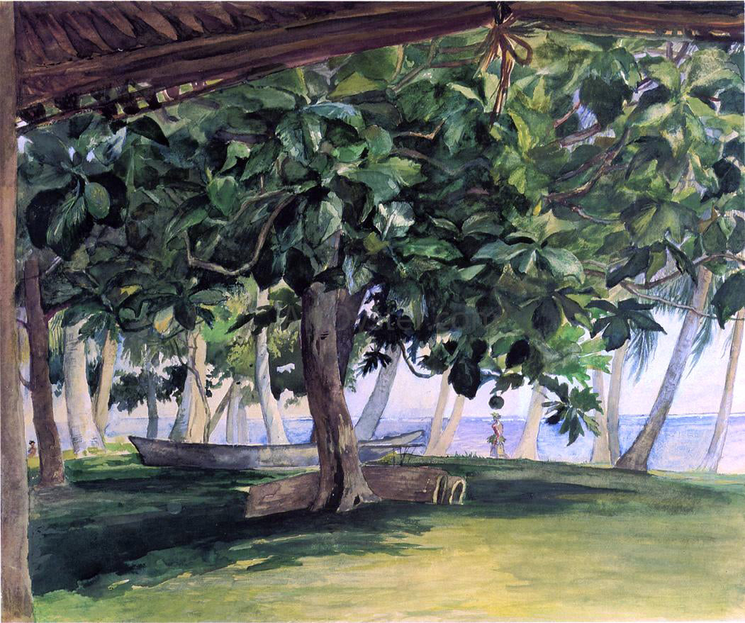  John La Farge View from Hut, at Vaiala in Upolu, Bread Fruit Tree, War Drums and Canoe, Nov. 19th, 1890 - Canvas Print