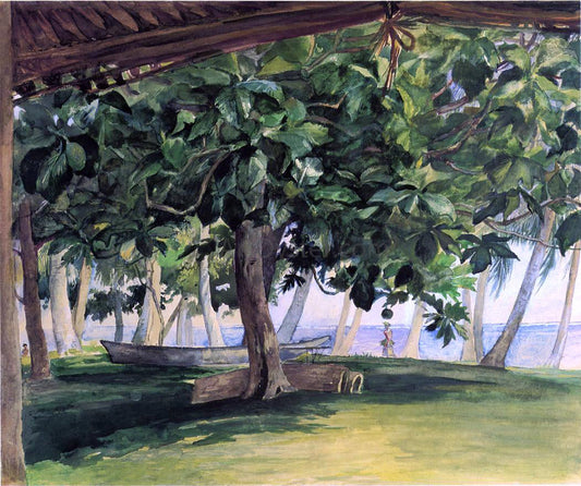  John La Farge View from Hut, at Vaiala in Upolu, Bread Fruit Tree, War Drums and Canoe, Nov. 19th, 1890 - Canvas Print
