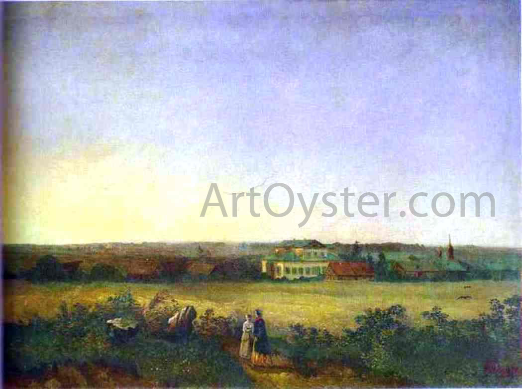  Alexei Kondratevich Savrasov View in the Vicinity of Moscow with a Mansion and Two Female Figures - Canvas Print