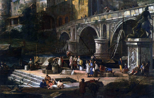  Luca Carlevaris View of a River Port - Canvas Print