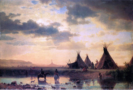  Albert Bierstadt View of Chimney Rock, Ogalillalh Sioux Village in Foreground - Canvas Print