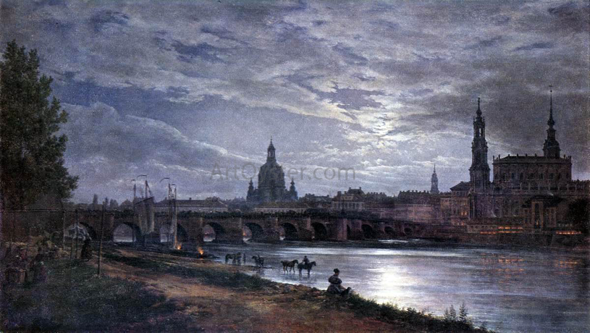  Johan Christian Claussen Dahl View of Dresden at Full Moon - Canvas Print