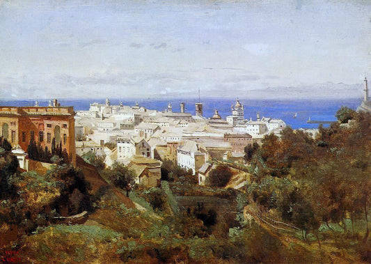  Jean-Baptiste-Camille Corot View of Genoa from the Promenade of Acqua Sola - Canvas Print