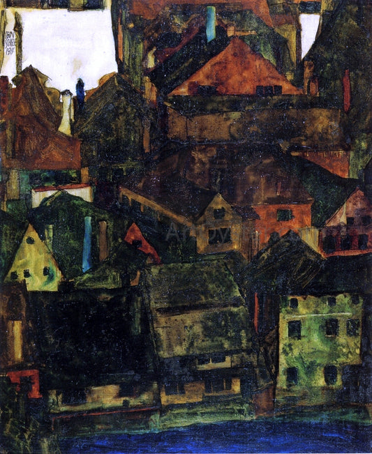  Egon Schiele View of Houses and Roofs of Krumau, Seen from the Schlossberg - Canvas Print