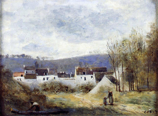  Jean-Baptiste-Camille Corot Village at the Foot of a Hill, Ile-de-France - Canvas Print