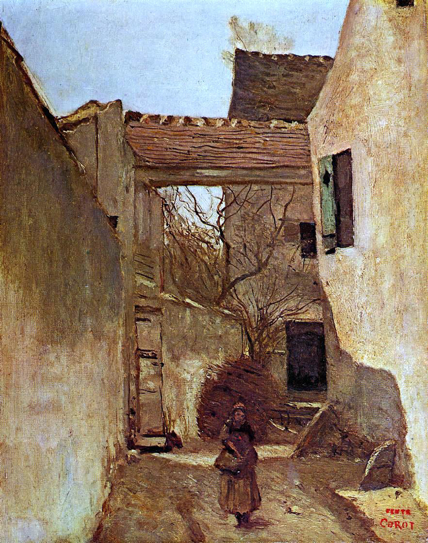  Jean-Baptiste-Camille Corot Village Corner, Ecouen (also known as Seine and Oise) - Canvas Print