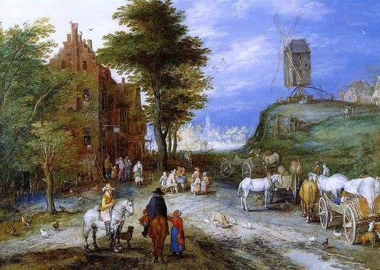  The Elder Jan Bruegel Village Entrance with Windmill - Canvas Print