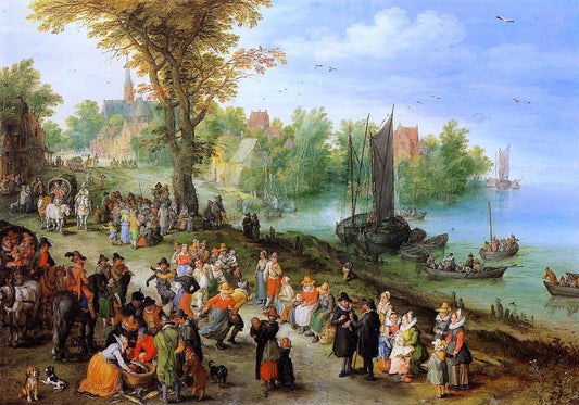  The Elder Jan Bruegel Village Landscape with Self Portrait - Canvas Print