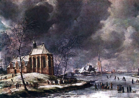  Jan Abrahamsz Beerstraten Village of Nieukoop in Winter with Child Funeral - Canvas Print