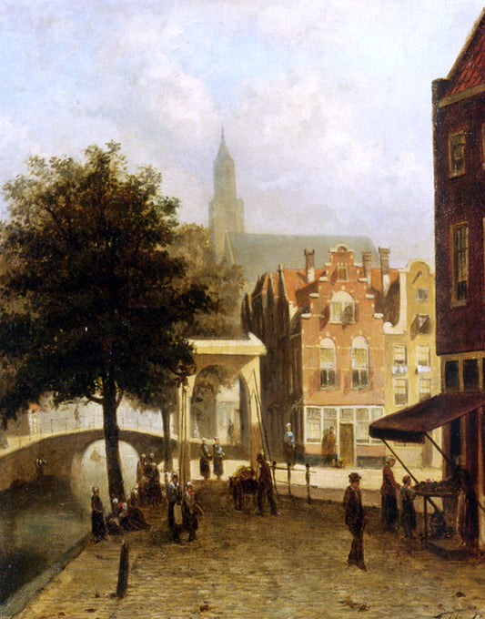  Johannes Frederik Hulk Villagers in the Streets of a Dutch Town - Canvas Print
