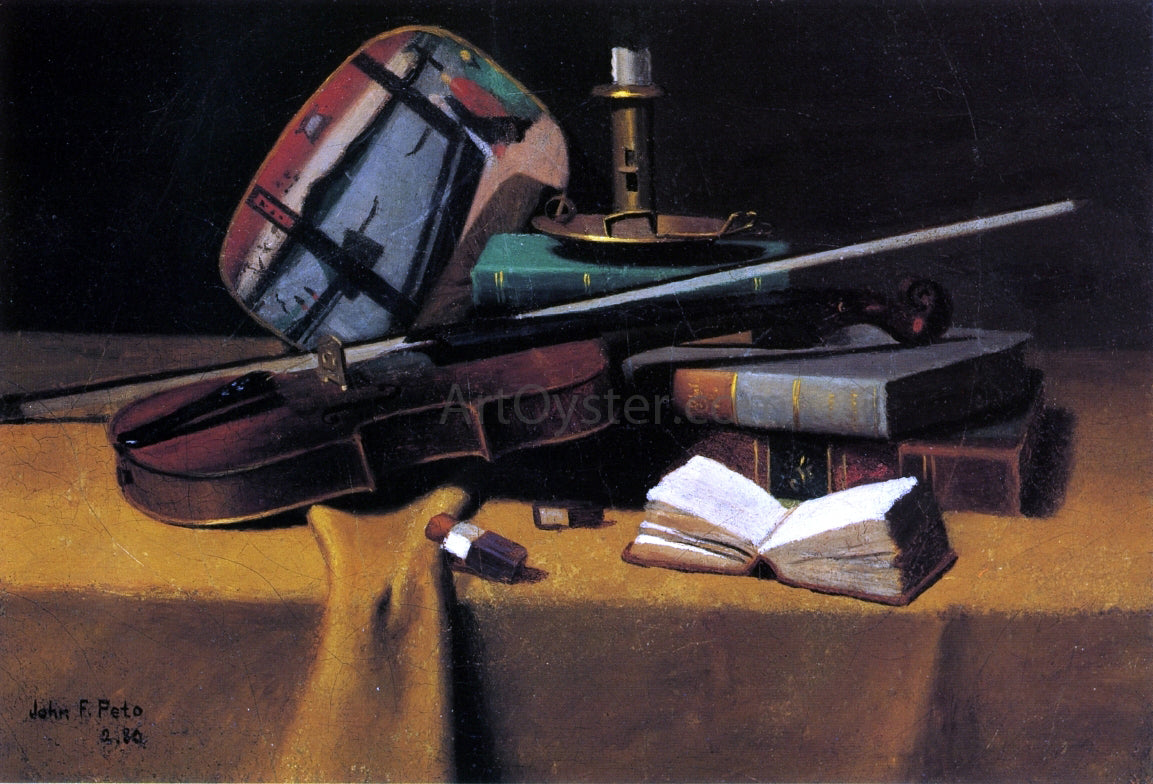  John Frederick Peto Violin, Fan and Books - Canvas Print