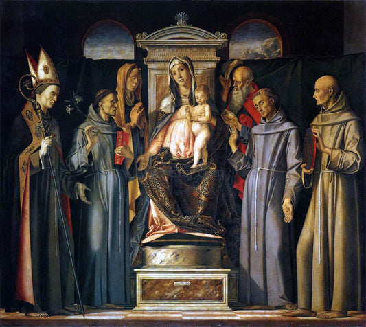  Alvise Vivarini Virgin and Child Enthroned with Saints (Sacra Conversazione) - Canvas Print