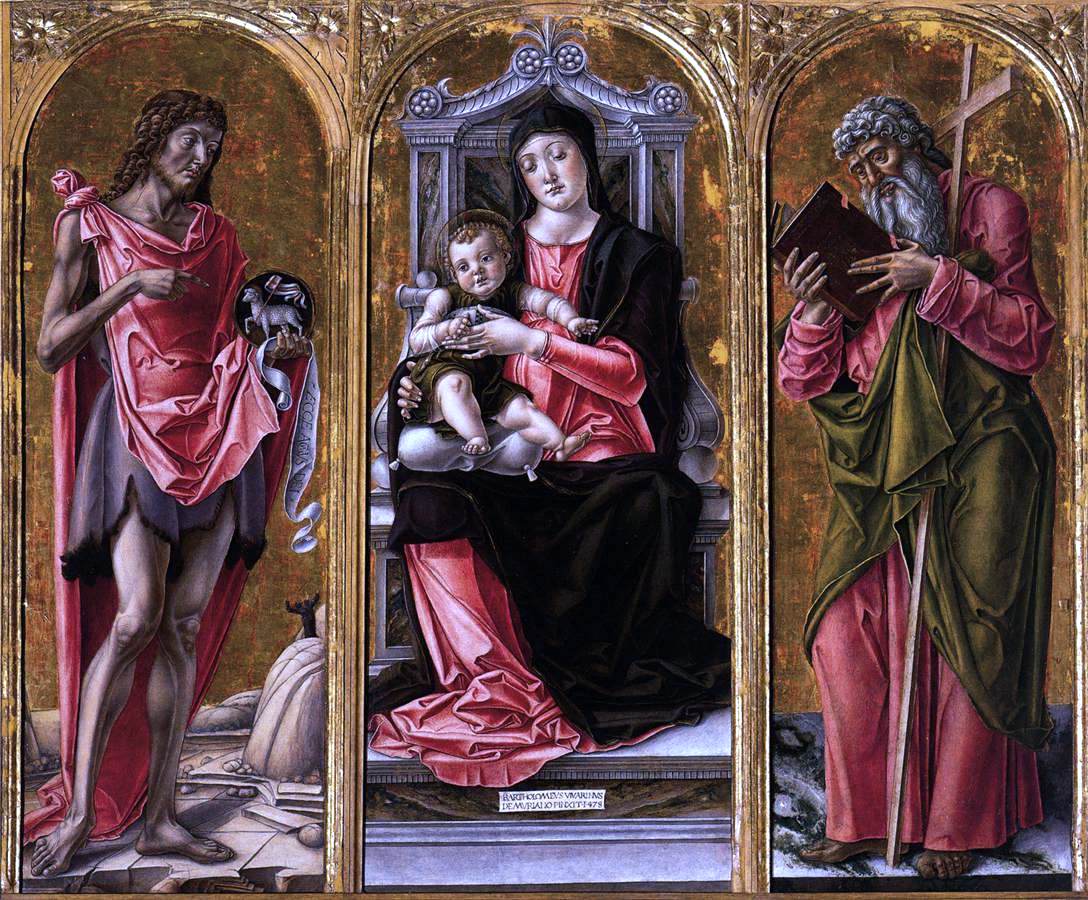  Bartolomeo Vivarini Virgin and Child with Sts John the Baptist and Andrew - Canvas Print