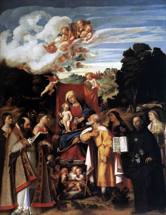  Giovanni Cariani Virgin Enthroned with Angels and Saints - Canvas Print