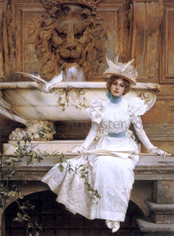  Vittorio Matteo Corcos Waiting by the Fountain - Canvas Print