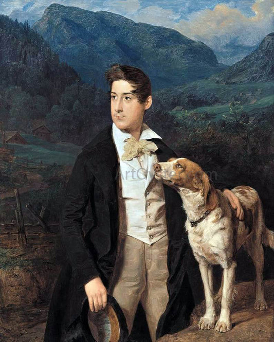  Ferdinand Georg Waldmuller Waldmuller's Son Ferdinand with Dog - Canvas Print