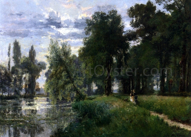  Alexandre-Rene Vernon Walking by the River - Canvas Print