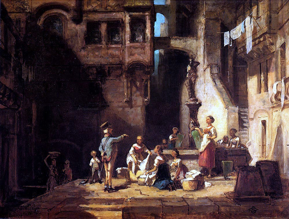  Carl Spitzweg Wascherinnen am Brunnen - Canvas Print