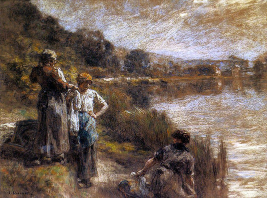  Leon Augustin L'hermitte) Washerwomen on the Banks of the Marne - Canvas Print