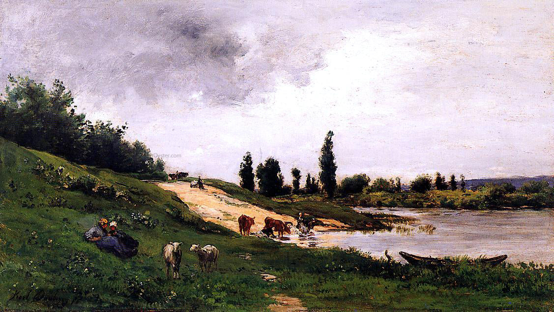  Charles Francois Daubigny Washerwomen on the Riverbank - Canvas Print