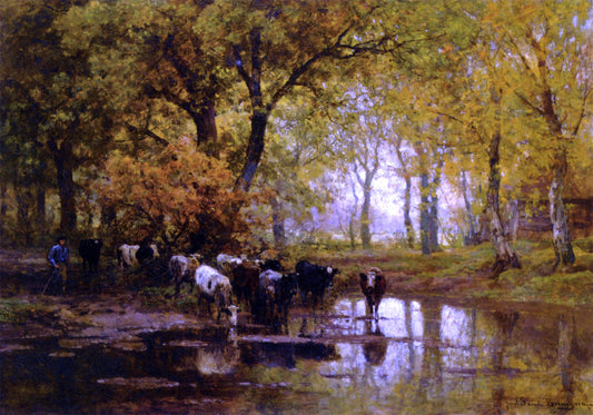  Julius Jacobus Van De Sande Bakhuyzen Watering Cows in a Pond - Canvas Print