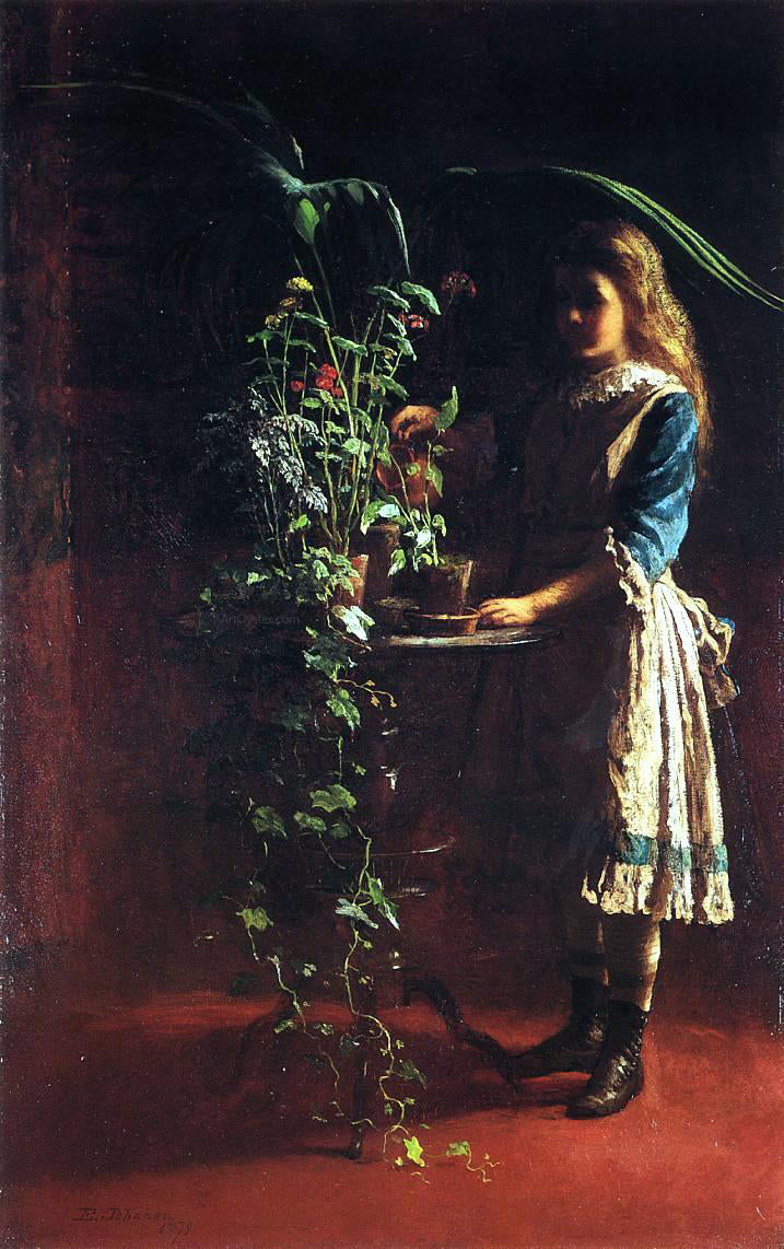  Eastman Johnson Watering Flowers - Canvas Print