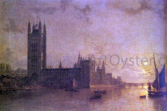  Henry Pether Westminister Abbey, The Houses of Parliament with the Construction of Wesminister Bridge - Canvas Print