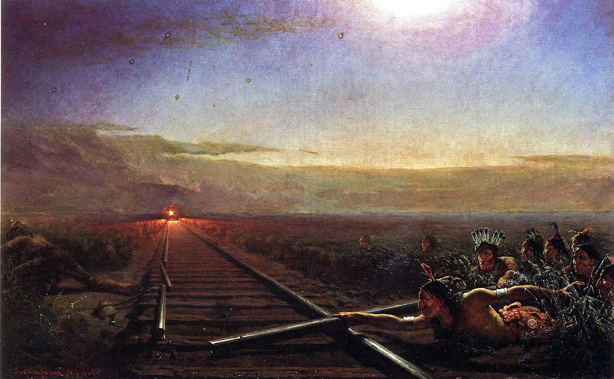  Theodore Kaufmann Westward the Star of Empire (also known as Railway Train Attacked by Idians) - Canvas Print
