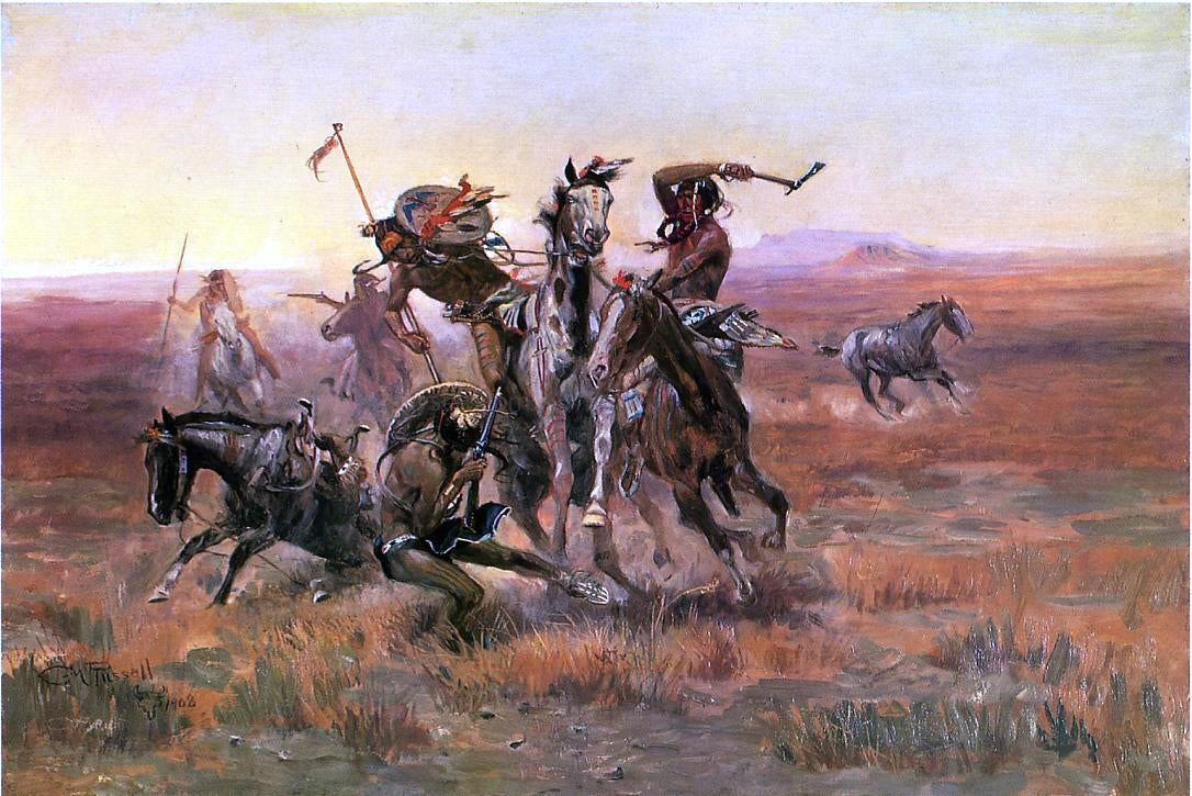  Charles Marion Russell When Blackfeet and Sioux Meet - Canvas Print