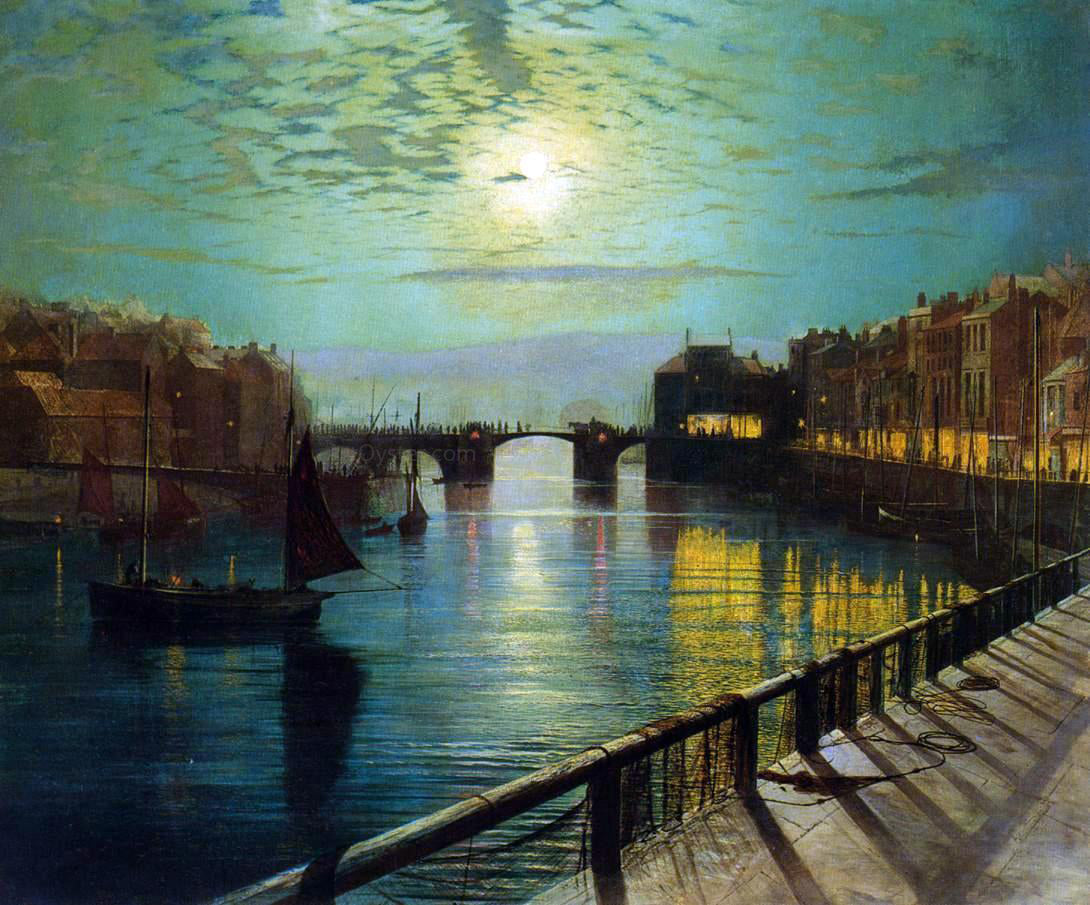  John Atkinson Grimshaw Whitby Harbor by Moonlight - Canvas Print