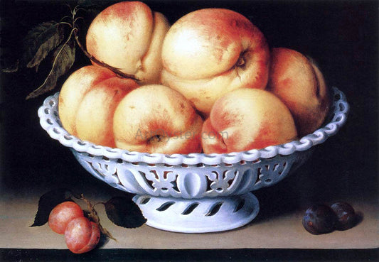  Fede Galizia White Ceramic Bowl with Peaches and Red and Blue Plums - Canvas Print