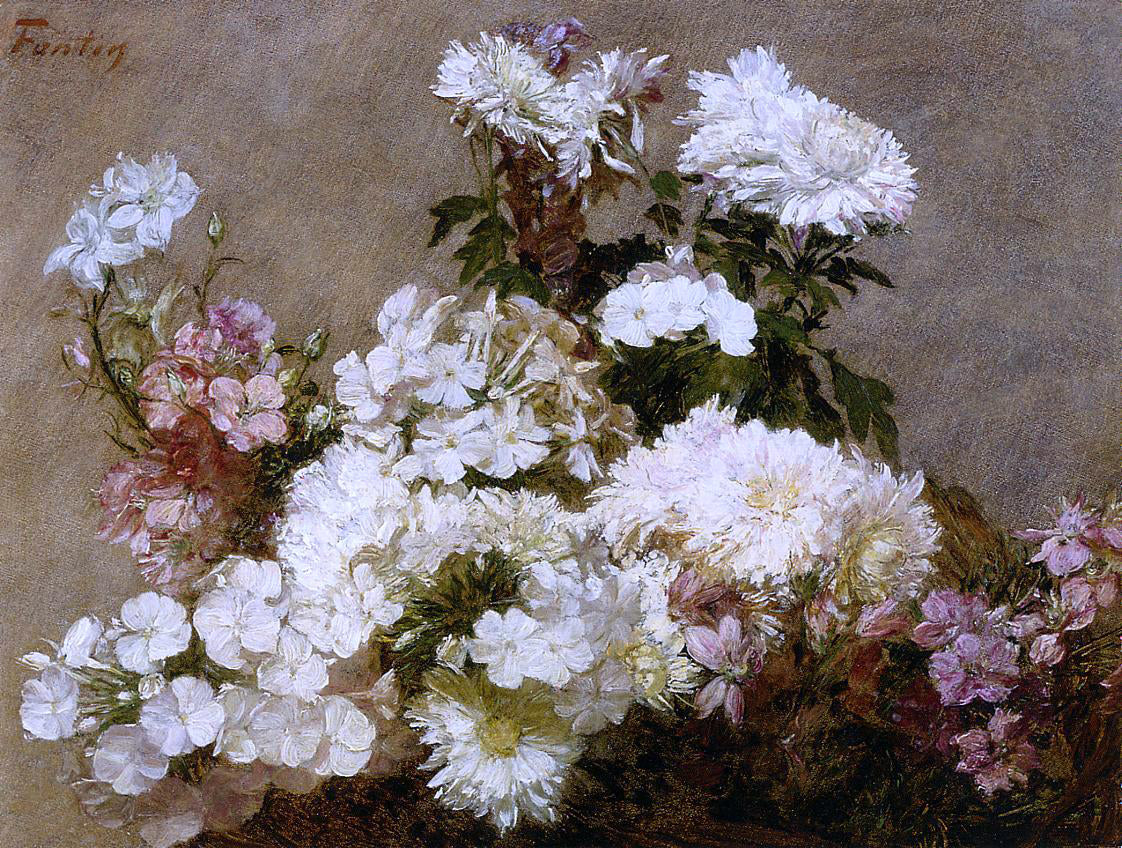  Henri Fantin-Latour White Phlox, Summer Chrysanthemum and Larkspur - Canvas Print