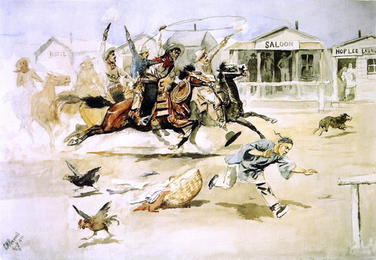  Charles Marion Russell Whooping It Up (also known as A Quiet Day in Chinook) - Canvas Print