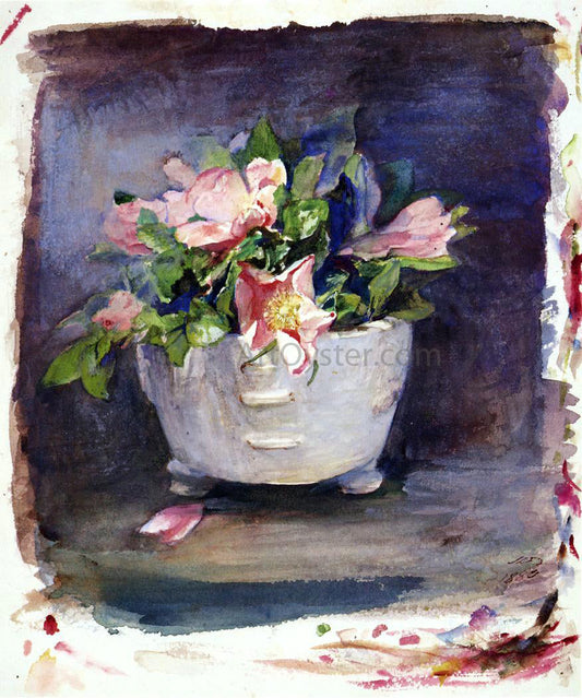  John La Farge Wild Roses in a White Chinese Porcelain Bowl - Canvas Print