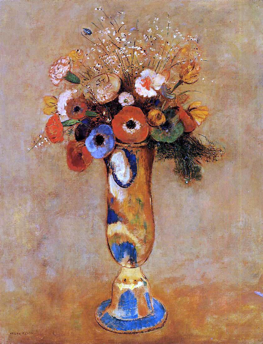  Odilon Redon Wildflowers in a Long Necked Vase - Canvas Print