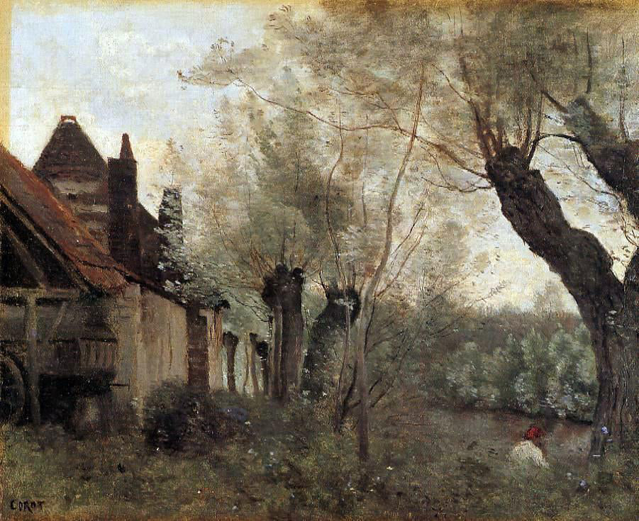  Jean-Baptiste-Camille Corot Willows and Farmhouses at Saint-Catherine-les Arras - Canvas Print