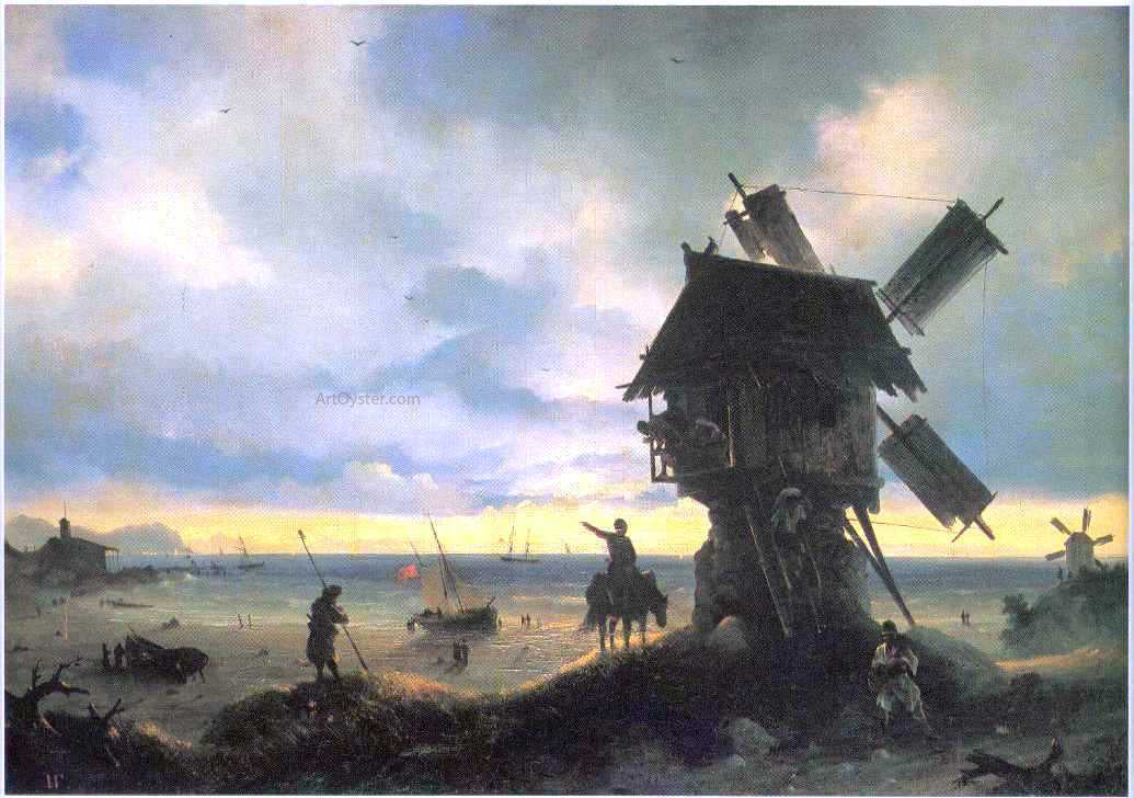  Ivan Constantinovich Aivazovsky Windmill on the Sea Coast - Canvas Print