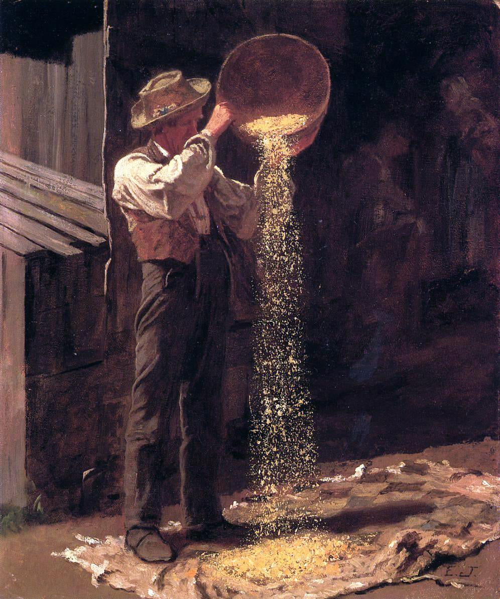  Eastman Johnson Winnowing Grain - Canvas Print