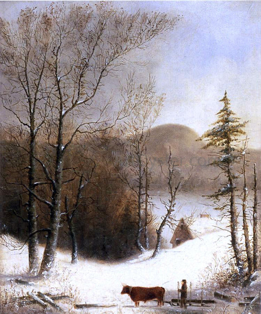  George Henry Durrie Winter Landscape with Log Cart - Canvas Print