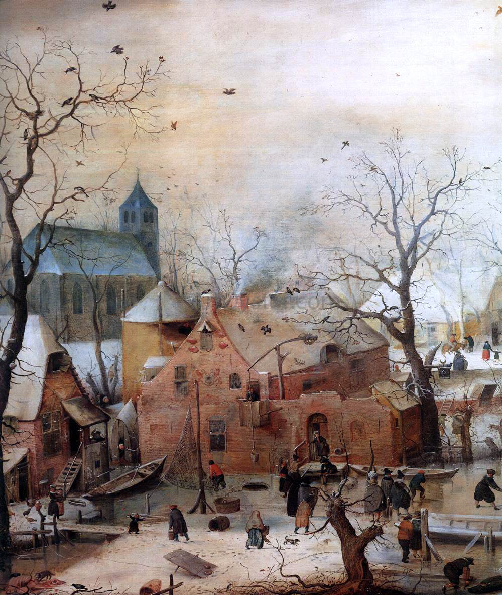  Hendrick Avercamp Winter Landscape with Skaters (detail) - Canvas Print