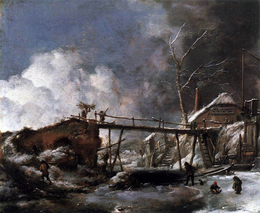  Philips Wouwerman Winter Landscape with Wooden Bridge - Canvas Print