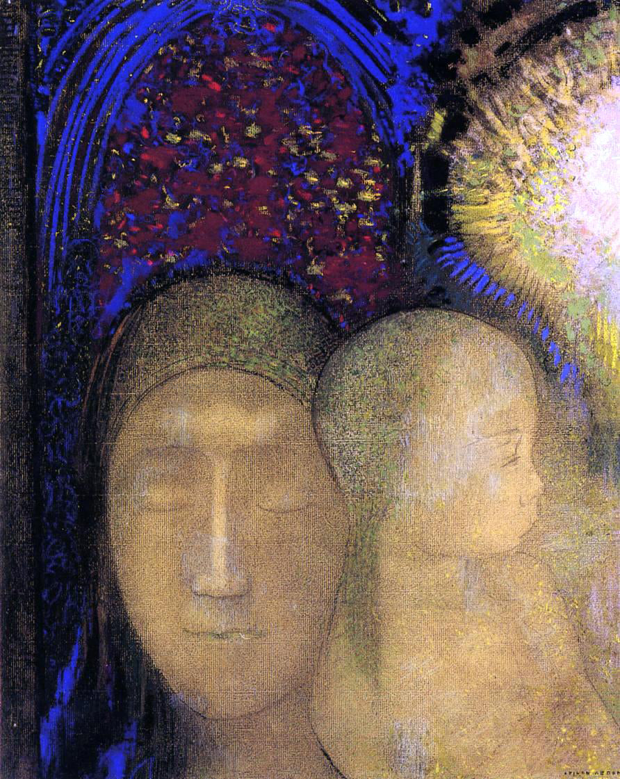  Odilon Redon Woman and Child Against a Stained Glass Background - Canvas Print