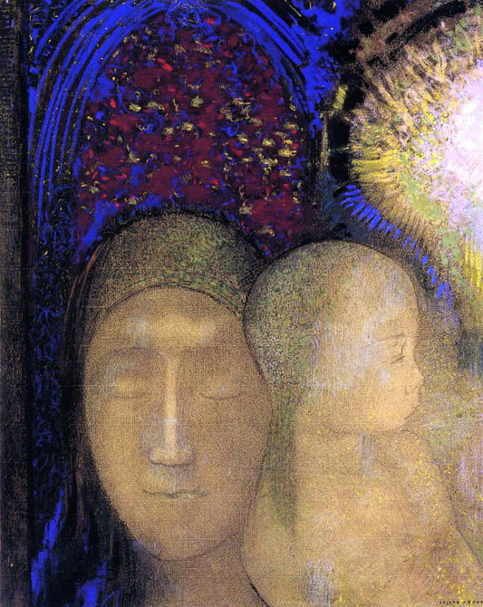  Odilon Redon Woman and Child Against a Stained Glass Background - Canvas Print