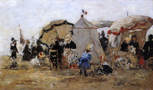  Eugene-Louis Boudin Woman and Children on the Beach at Trouville - Canvas Print