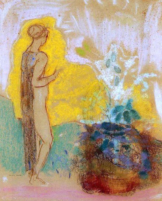  Odilon Redon Woman and Stone Pot Full of Flowers - Canvas Print