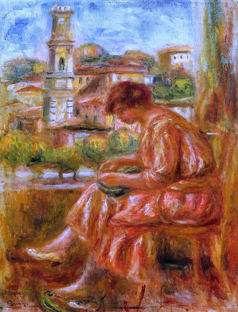 Pierre Auguste Renoir Woman at the Window with a View of Nice - Canvas Print