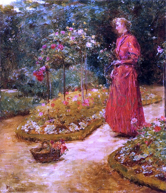  Frederick Childe Hassam Woman Cutting Roses in a Garden - Canvas Print