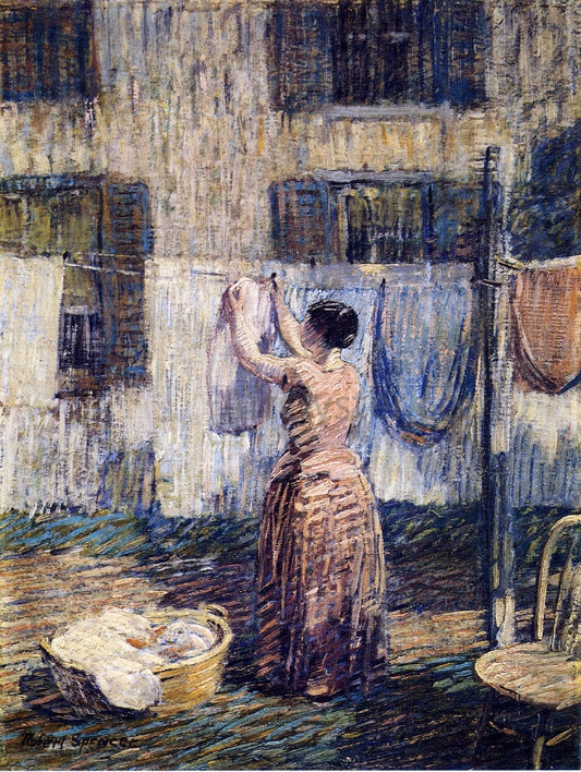  Robert Spencer Woman Hanging Out Clothes - Canvas Print